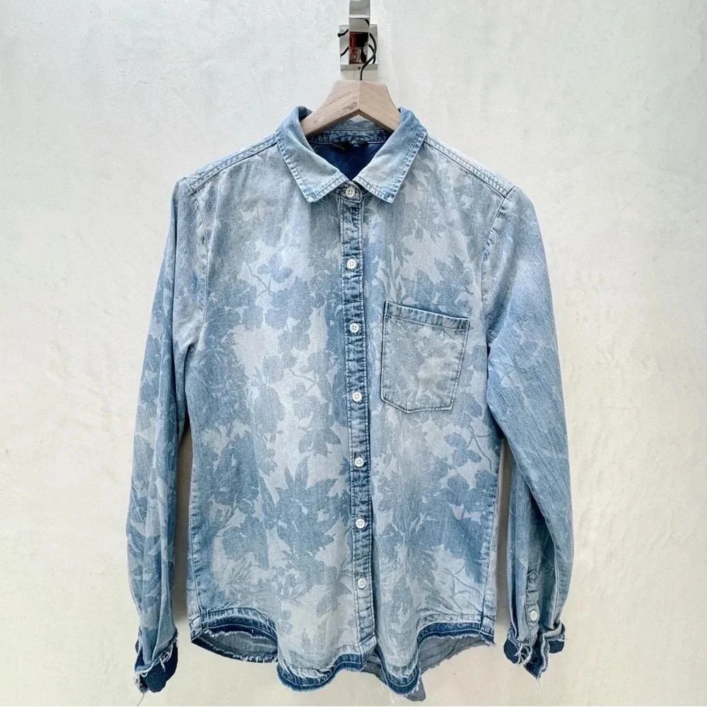 Joe's Jeans Washed Light Blue Floral Denim Button-Down